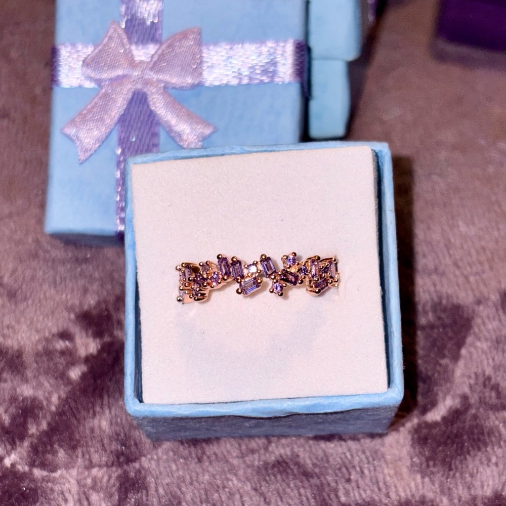 BOMB PARTY Purple Topaz Cubic Zirconia Rose Gold Ring Size 8